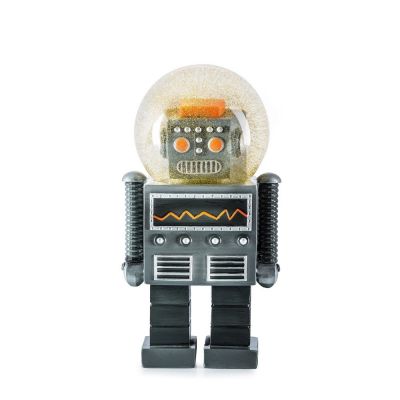 Summerglobe Glitzerkugel: Detailansicht des Giant Robot mit goldenem Glitzer im transparenten Kopf.